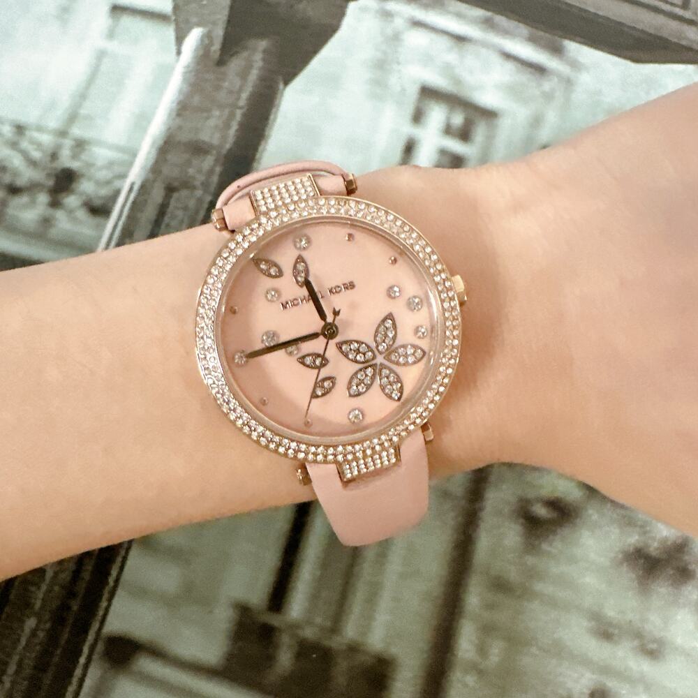 Michael Kors Parker MK6808 Women Watch Rose Gold Crystal Pink Leather Strap